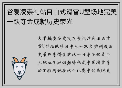 谷爱凌崇礼站自由式滑雪U型场地完美一跃夺金成就历史荣光