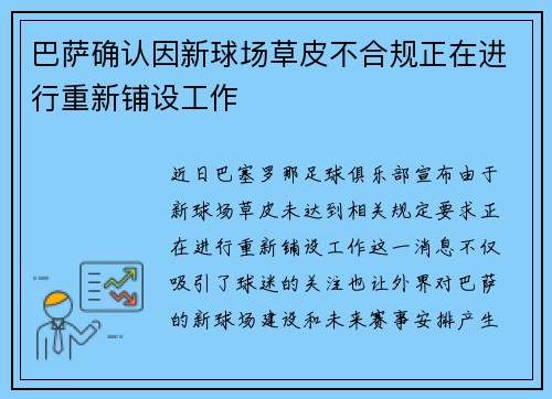 巴萨确认因新球场草皮不合规正在进行重新铺设工作